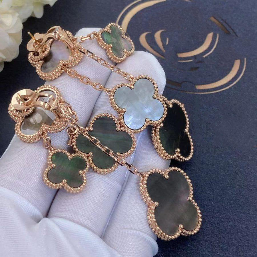 [Clara Jewels]CLOVER EARRINGS DARK MOP 4 MOTIFS ROSE GOLD