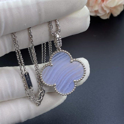 [Clara Jewels]CLOVER SILVER CHALCEDONY BIG CLOVER NECKLACE