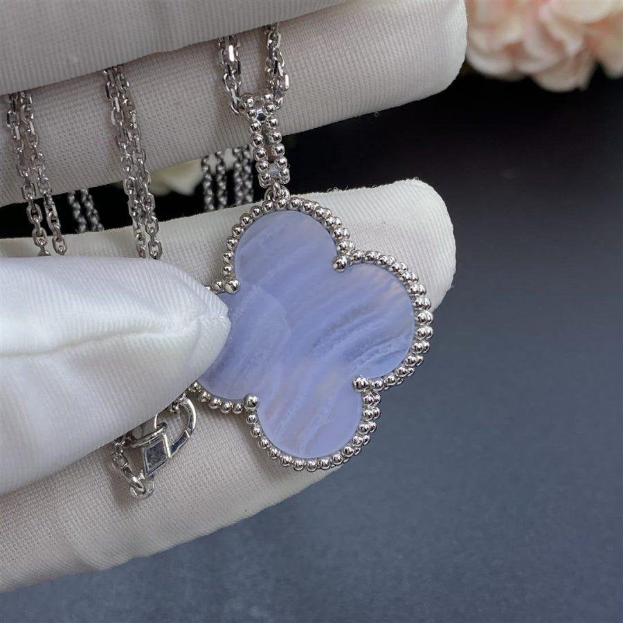 [Clara Jewels]CLOVER SILVER CHALCEDONY BIG CLOVER NECKLACE