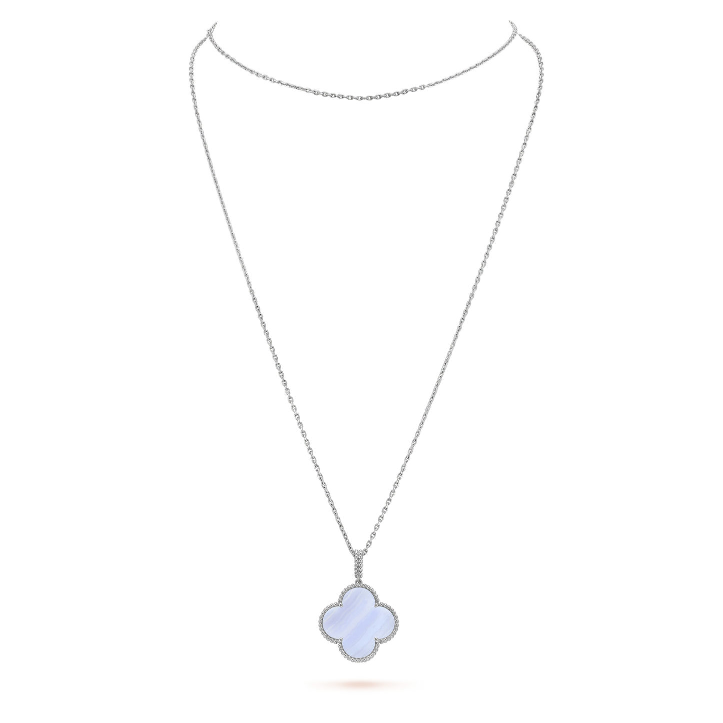 [Clara Jewels]CLOVER SILVER CHALCEDONY BIG CLOVER NECKLACE