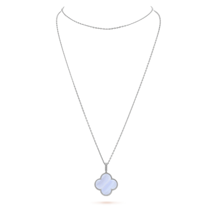 [Clara Jewels]CLOVER SILVER CHALCEDONY BIG CLOVER NECKLACE