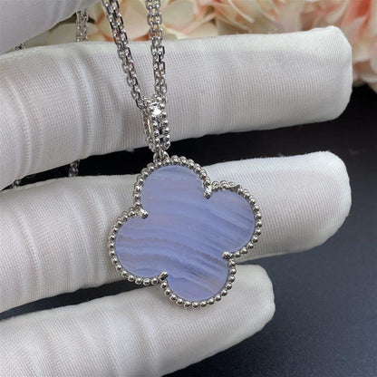 [Clara Jewels]CLOVER SILVER CHALCEDONY BIG CLOVER NECKLACE