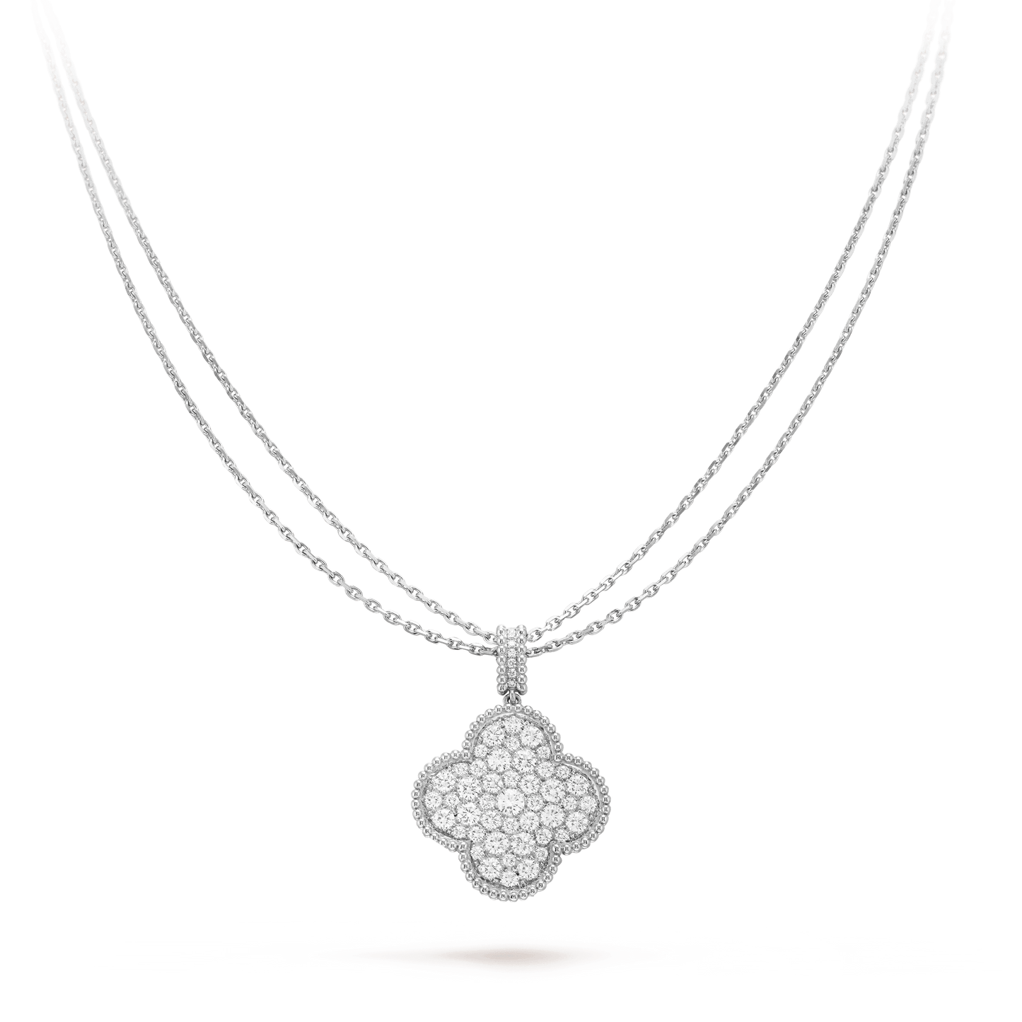 [Clara Jewels]CLOVER 25MM SILVER FULL DIAMOND BIG CLOVER NECKLACE