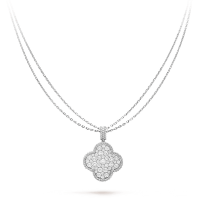 [Clara Jewels]CLOVER 25MM SILVER FULL DIAMOND BIG CLOVER NECKLACE