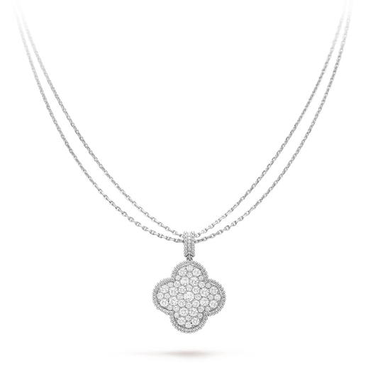 [Clara Jewels]CLOVER 25MM SILVER FULL DIAMOND BIG CLOVER NECKLACE