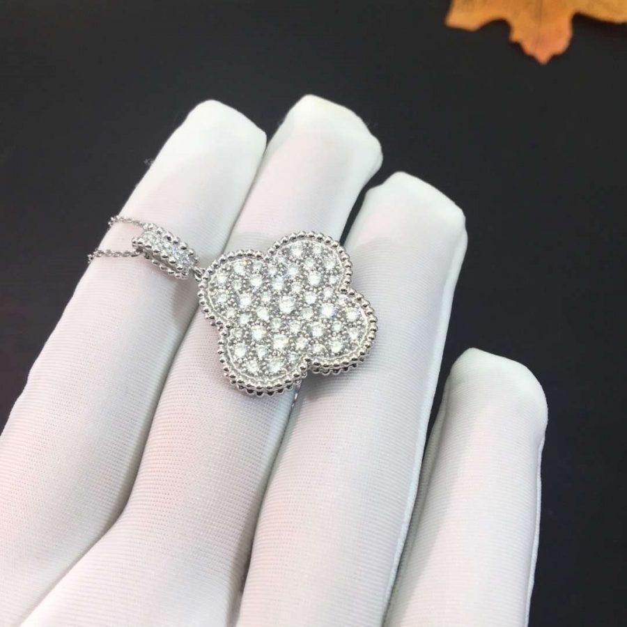 [Clara Jewels]CLOVER 25MM SILVER FULL DIAMOND BIG CLOVER NECKLACE