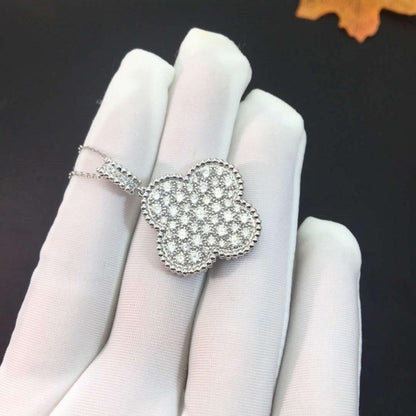 [Clara Jewels]CLOVER 25MM SILVER FULL DIAMOND BIG CLOVER NECKLACE