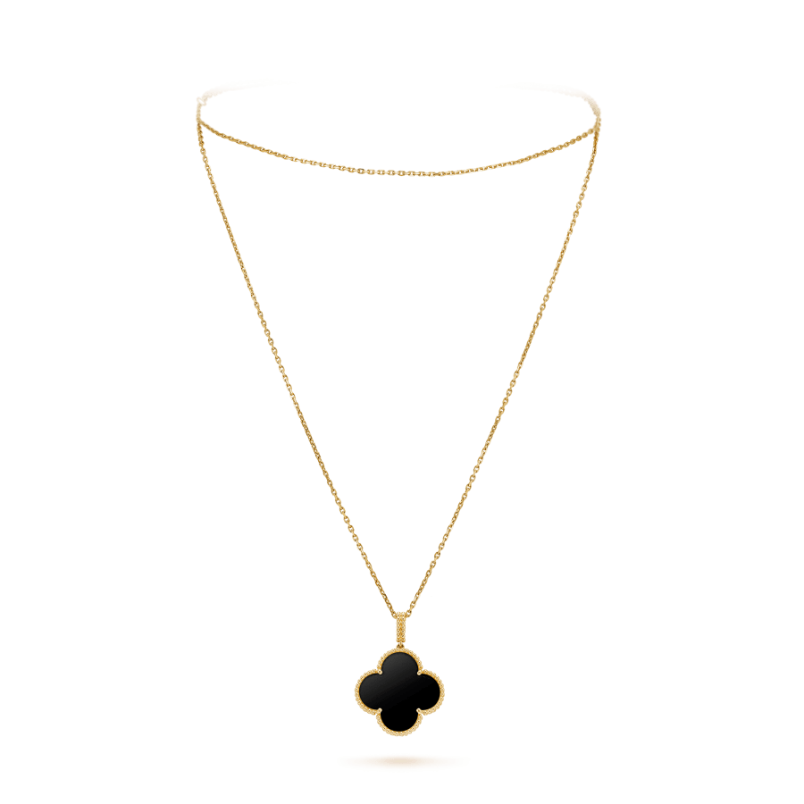 [Clara Jewels]CLOVER 25MM GOLD ONYX BIG CLOVER NECKLACE
