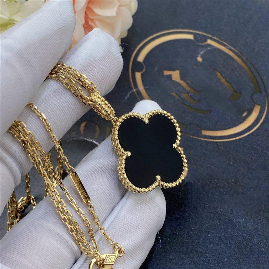 [Clara Jewels]CLOVER 25MM GOLD ONYX BIG CLOVER NECKLACE
