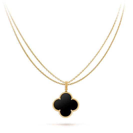 [Clara Jewels]CLOVER 25MM GOLD ONYX BIG CLOVER NECKLACE