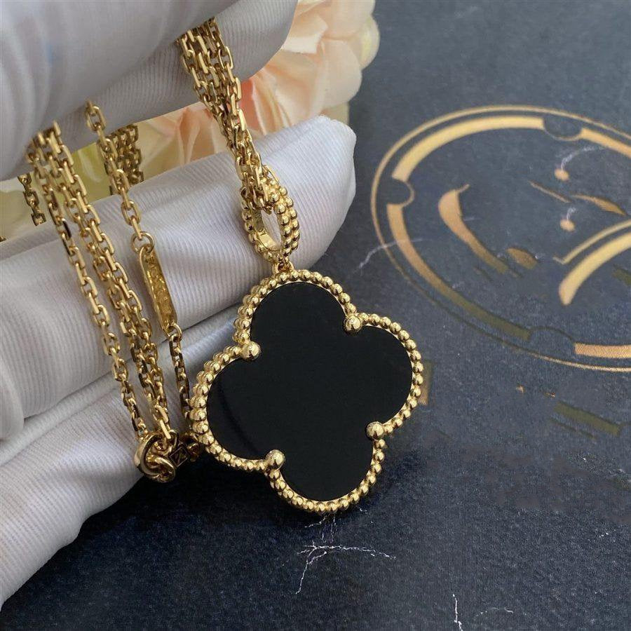 [Clara Jewels]CLOVER 25MM GOLD ONYX BIG CLOVER NECKLACE