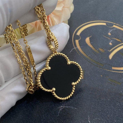 [Clara Jewels]CLOVER 25MM GOLD ONYX BIG CLOVER NECKLACE