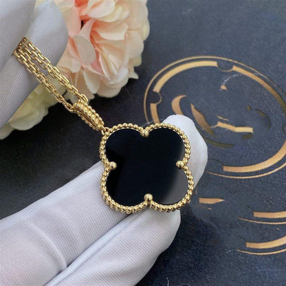 [Clara Jewels]CLOVER 25MM GOLD ONYX BIG CLOVER NECKLACE