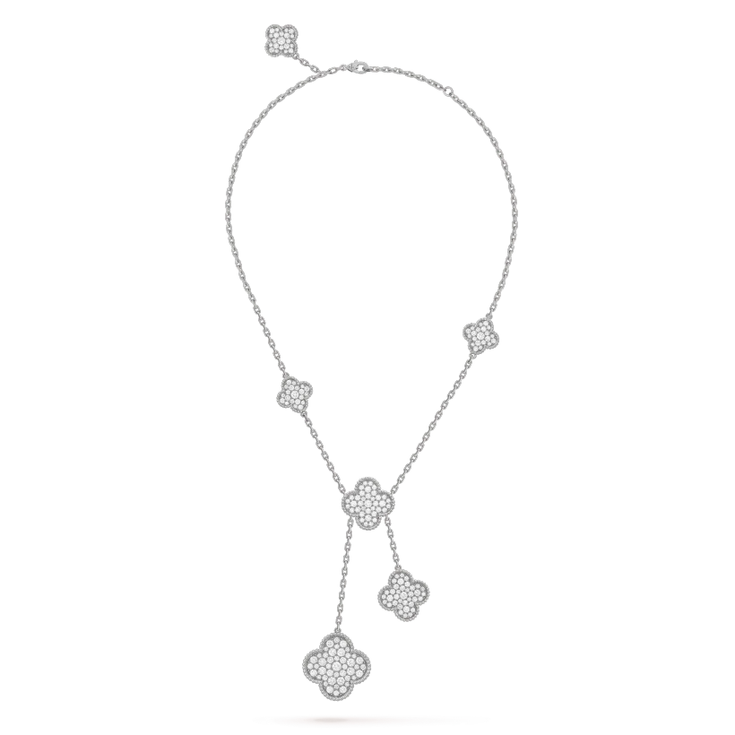 [Clara Jewels]CLOVER 5 MOTIFS SILVER DIAMONDS NECKLACE