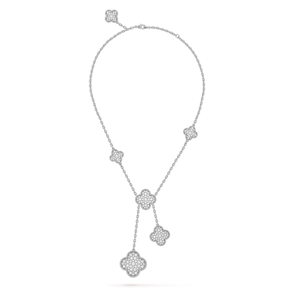[Clara Jewels]CLOVER 5 MOTIFS SILVER DIAMONDS NECKLACE