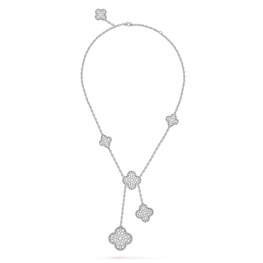 [Clara Jewels]CLOVER 5 MOTIFS SILVER DIAMONDS NECKLACE
