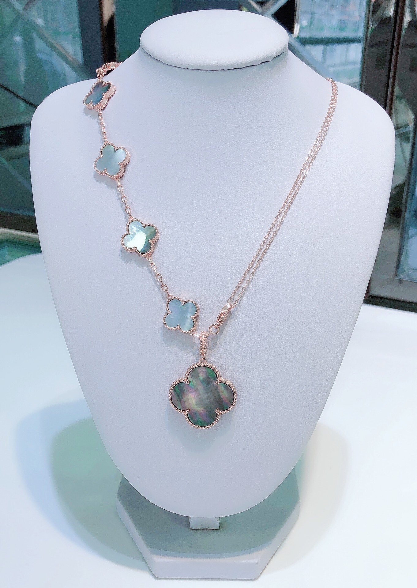 [Clara Jewels]COMBINED BRACELET 5 MOTIFS AND NECKLACE DARK MOP ROSE GOLD