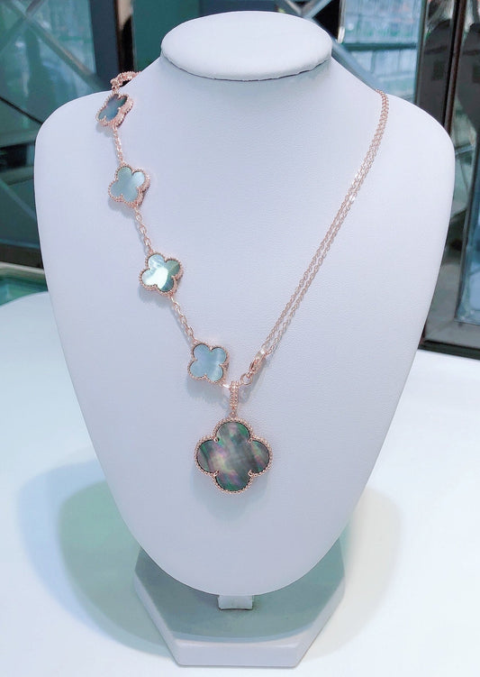 [Clara Jewels]COMBINED BRACELET 5 MOTIFS AND NECKLACE DARK MOP ROSE GOLD