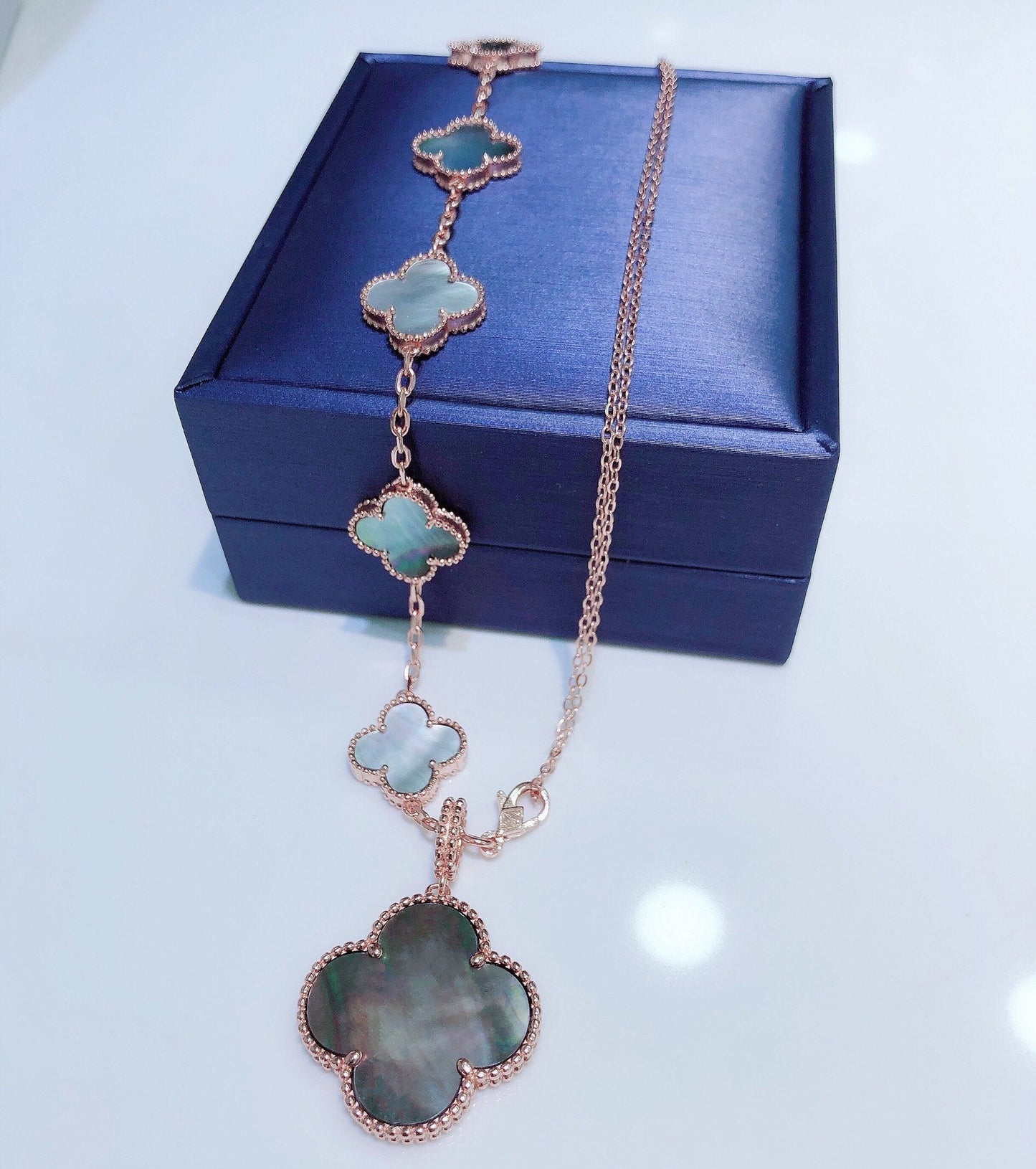 [Clara Jewels]COMBINED BRACELET 5 MOTIFS AND NECKLACE DARK MOP ROSE GOLD