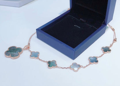 [Clara Jewels]COMBINED BRACELET 5 MOTIFS AND NECKLACE DARK MOP ROSE GOLD