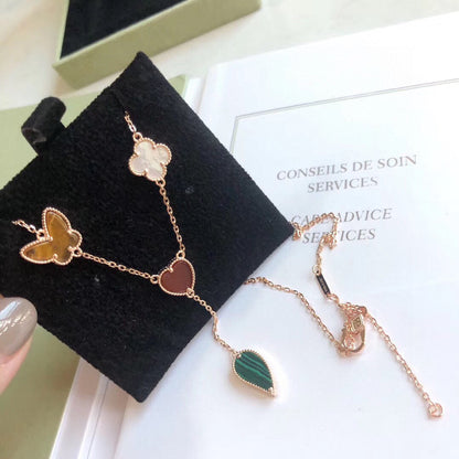 [Clara Jewels]LUCKY SPRING 4 MOTIFS ROSE GOLD NECKLACE