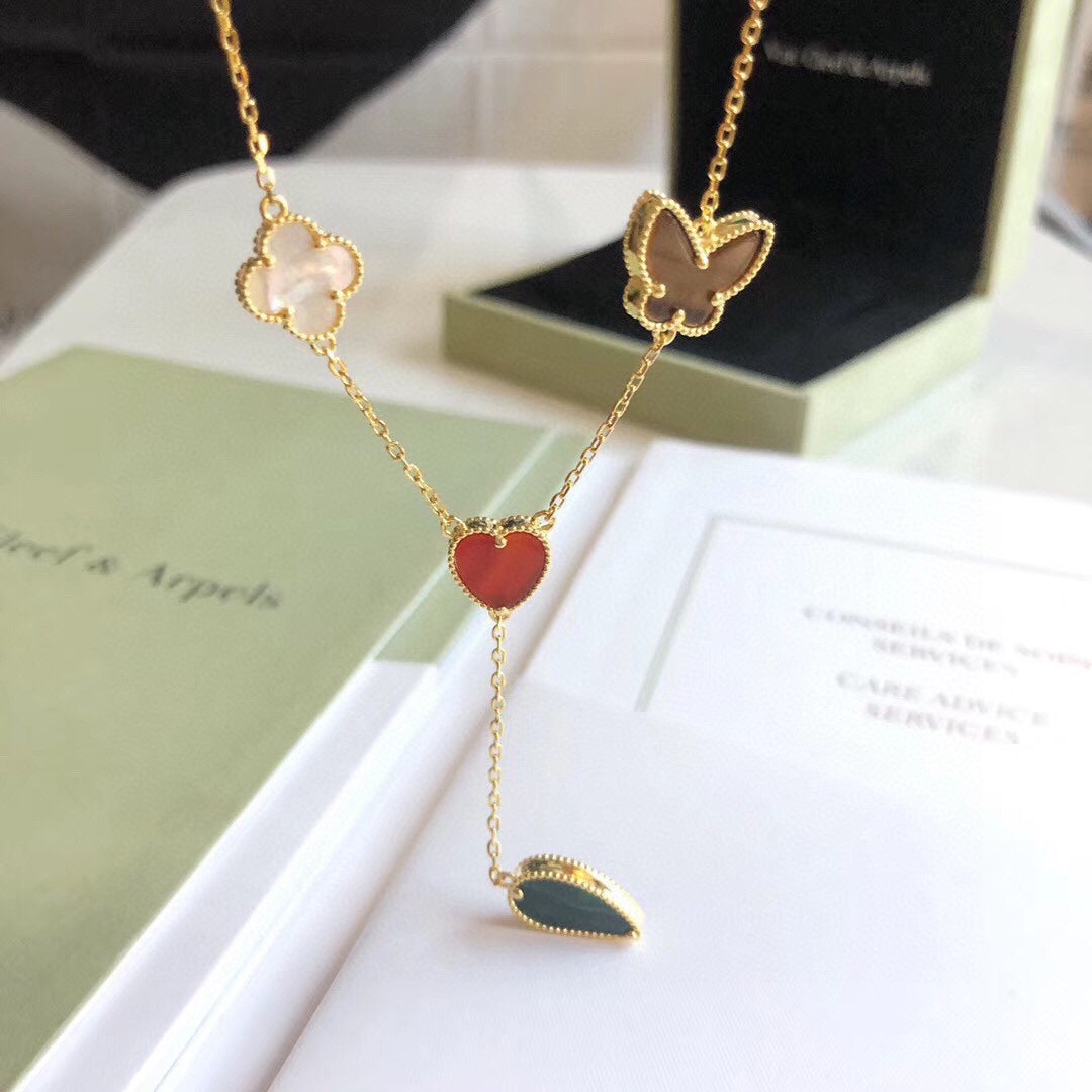 [Clara Jewels]LUCKY SPRING 4 MOTIFS ROSE GOLD NECKLACE