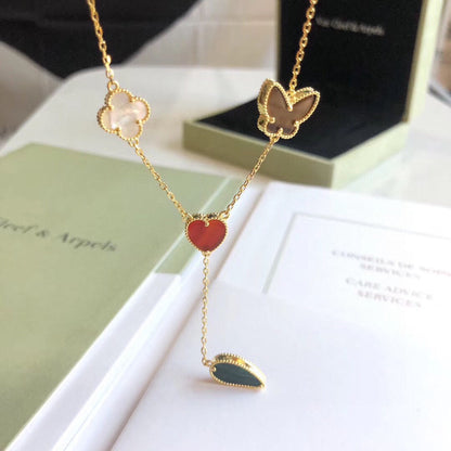 [Clara Jewels]LUCKY SPRING 4 MOTIFS ROSE GOLD NECKLACE