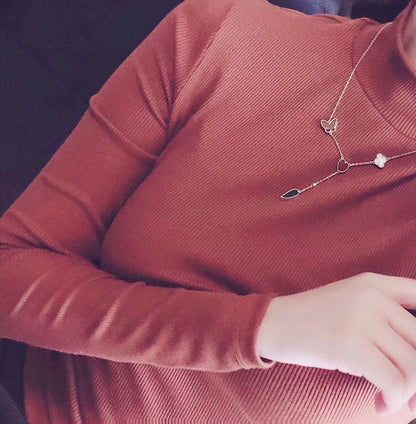 [Clara Jewels]LUCKY SPRING 4 MOTIFS ROSE GOLD NECKLACE