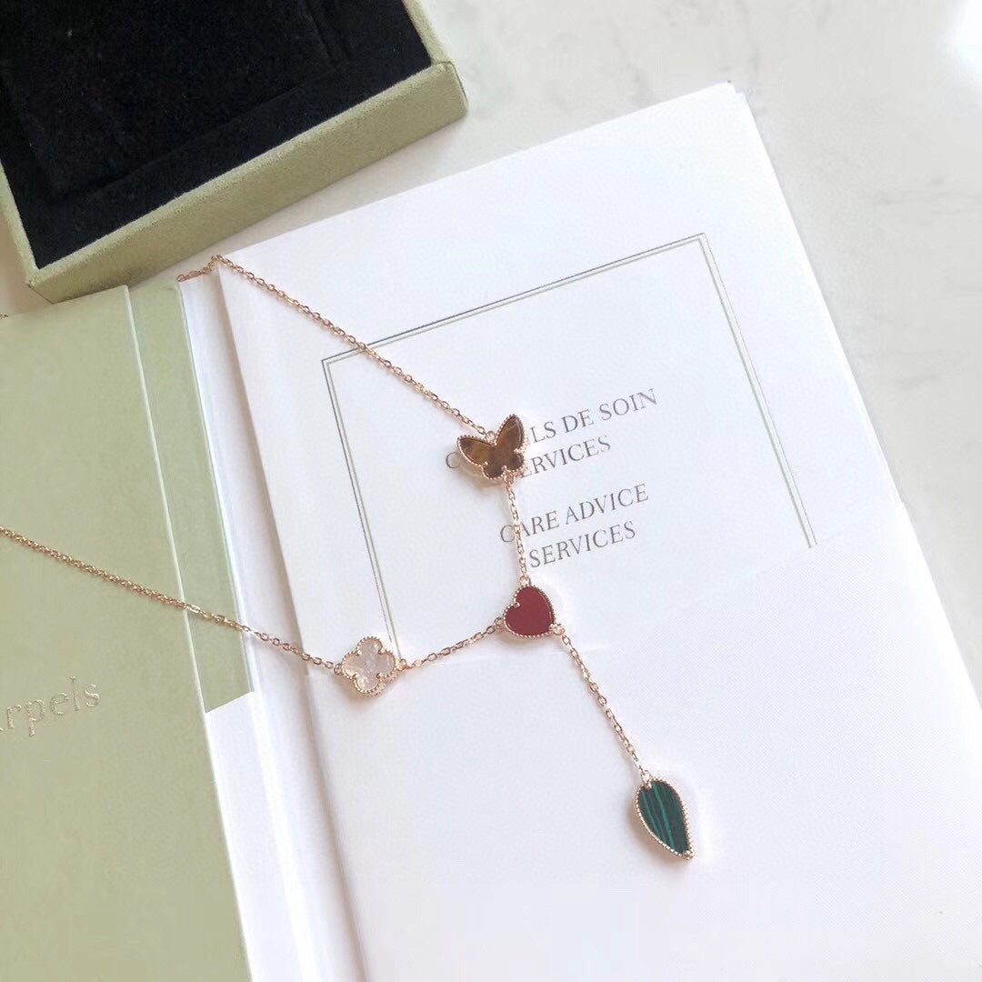 [Clara Jewels]LUCKY SPRING 4 MOTIFS ROSE GOLD NECKLACE