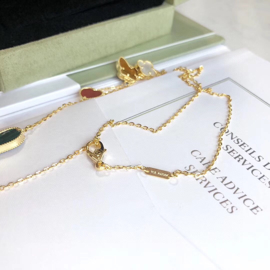 [Clara Jewels]LUCKY SPRING 4 MOTIFS ROSE GOLD NECKLACE