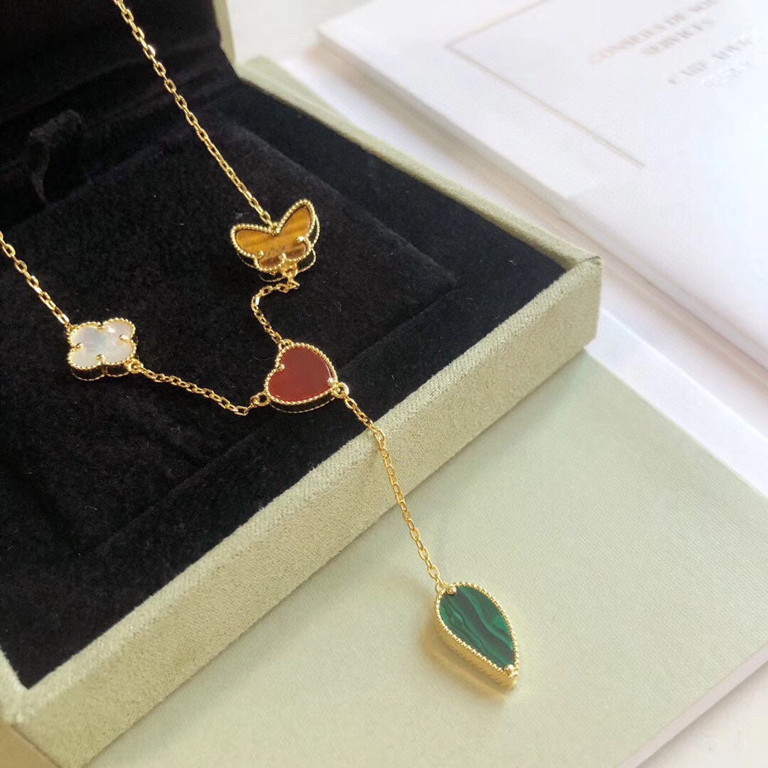 [Clara Jewels]LUCKY SPRING 4 MOTIFS ROSE GOLD NECKLACE