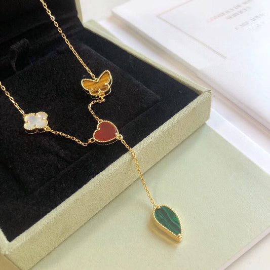 [Clara Jewels]LUCKY SPRING 4 MOTIFS ROSE GOLD NECKLACE