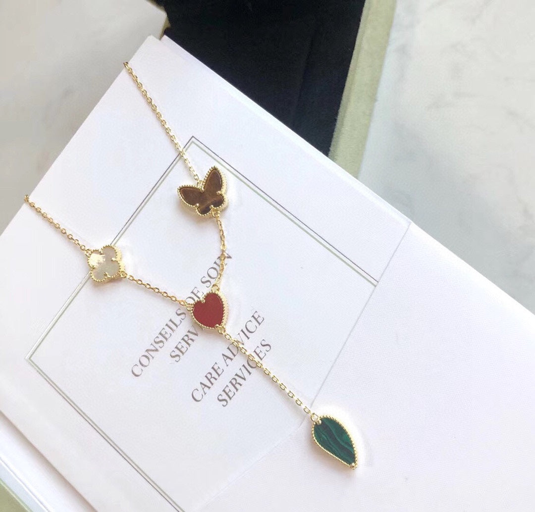 [Clara Jewels]LUCKY SPRING 4 MOTIFS ROSE GOLD NECKLACE