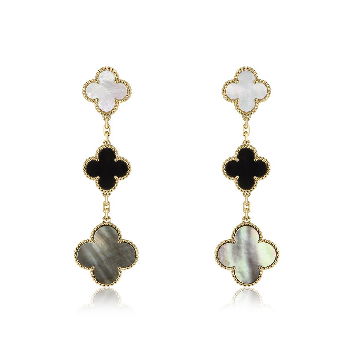 [Clara Jewels]CLOVER EARRINGS GOLD ONYX MOP 3 MOTIF