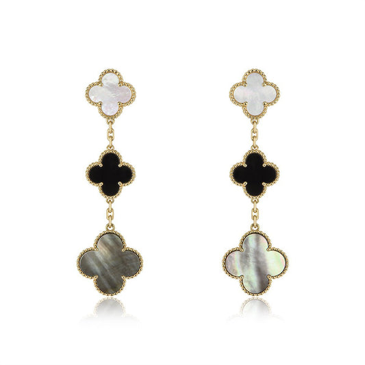 [Clara Jewels]CLOVER EARRINGS GOLD ONYX MOP 3 MOTIF