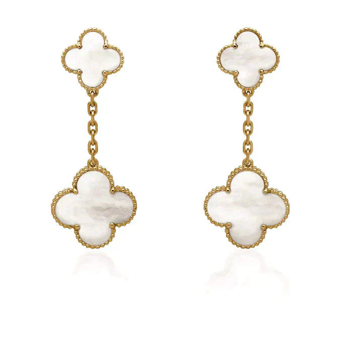 [Clara Jewels]CLOVER 2 MOTIF WHITE MOP EARRINGS