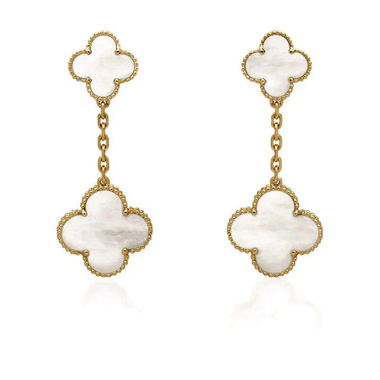 [Clara Jewels]CLOVER 2 MOTIF WHITE MOP EARRINGS