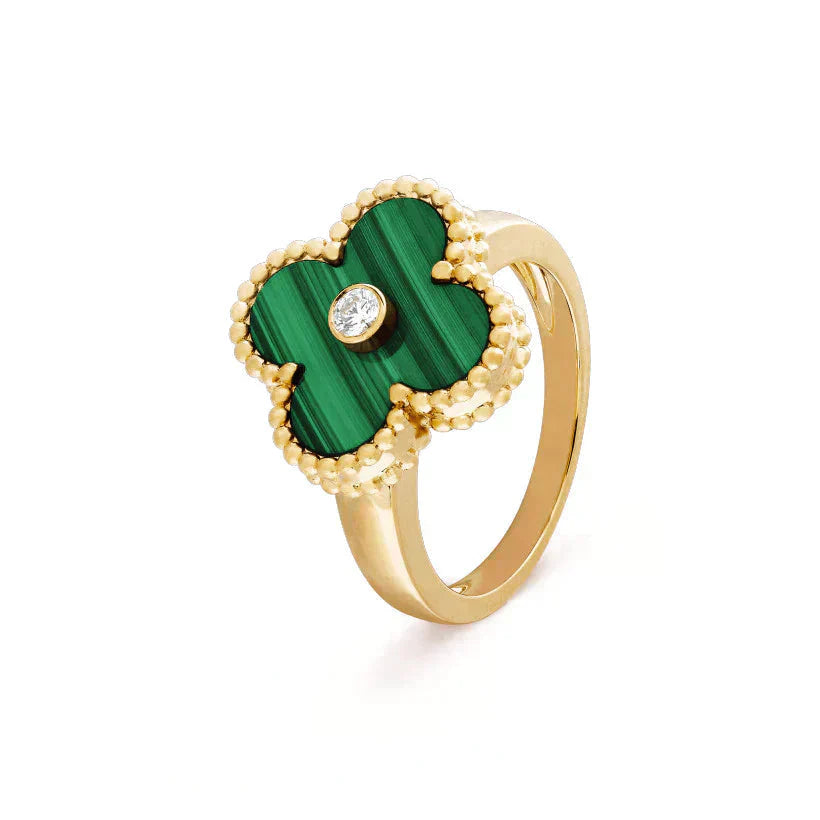 [Clara Jewels]CLOVER MALACHITE RING GOLD DIAMOND